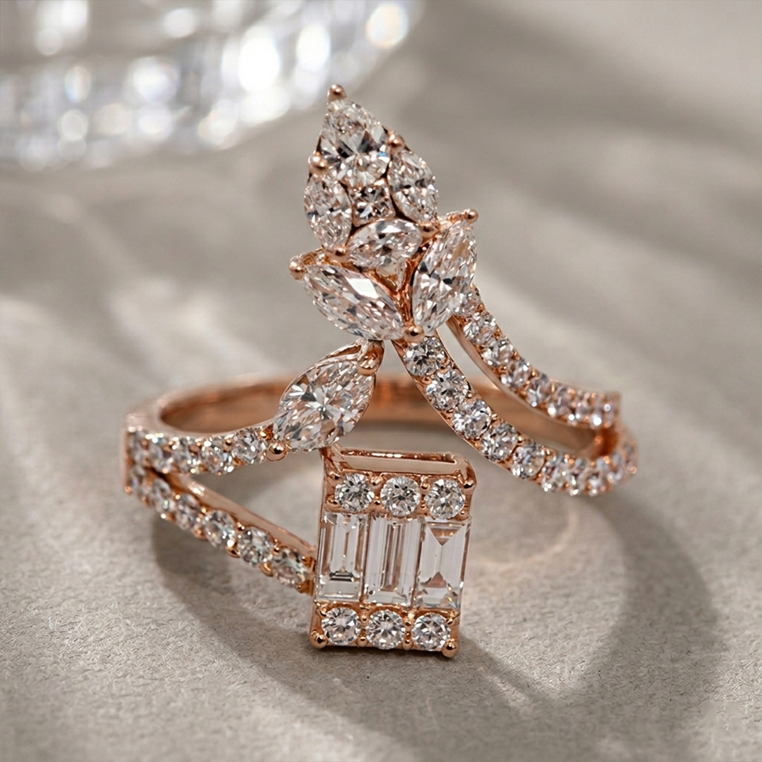 Mixed-Cut Diamond Cluster Ring in 18K Rose Gold - Image 2