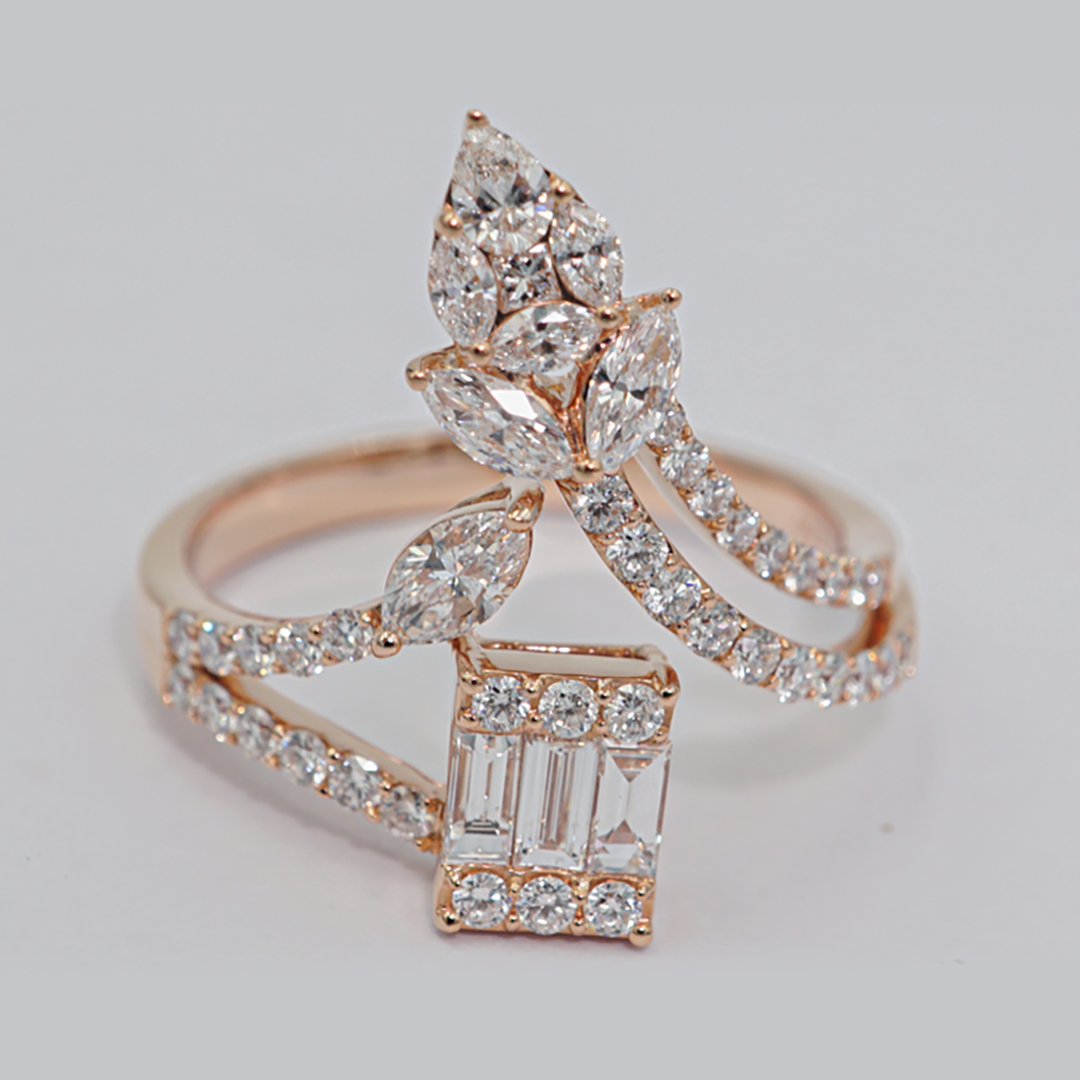 Mixed-Cut Diamond Cluster Ring in 18K Rose Gold