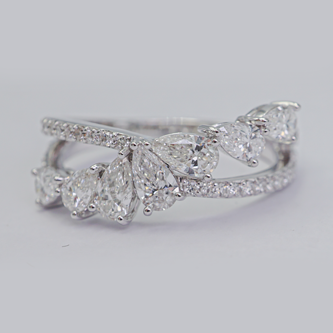 Pear & Round Diamond Ring in 18K White Gold