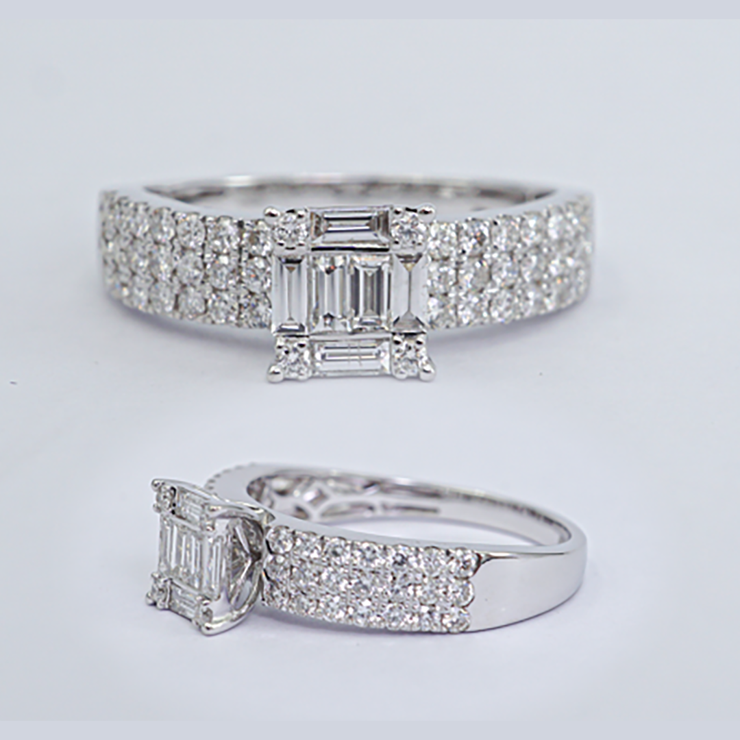 Princess & Diamond Cluster Ring in 18K White Gold