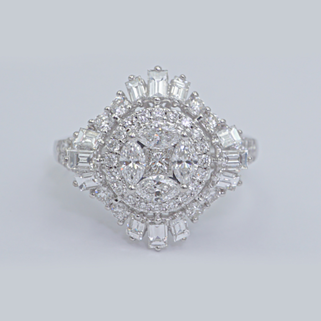 Mixed-Cut Diamond Ring in 18K White Gold