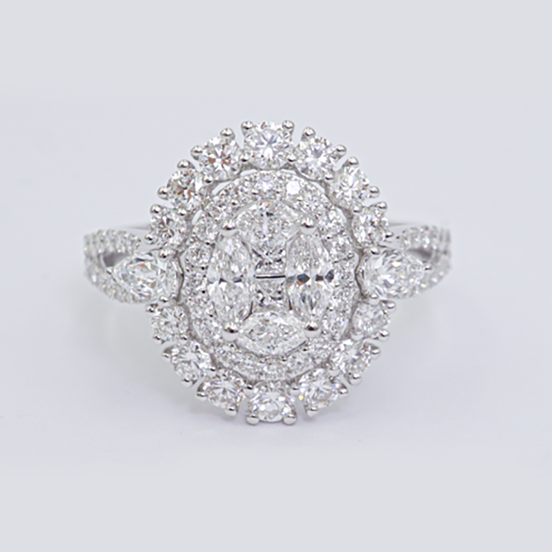 Pear, Marquise & Princess Diamond Ring in 18K White Gold