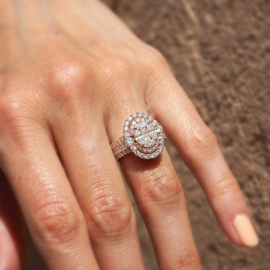 Marquise, Baguette & Round Diamond Ring in 18K Rose Gold - Image 2