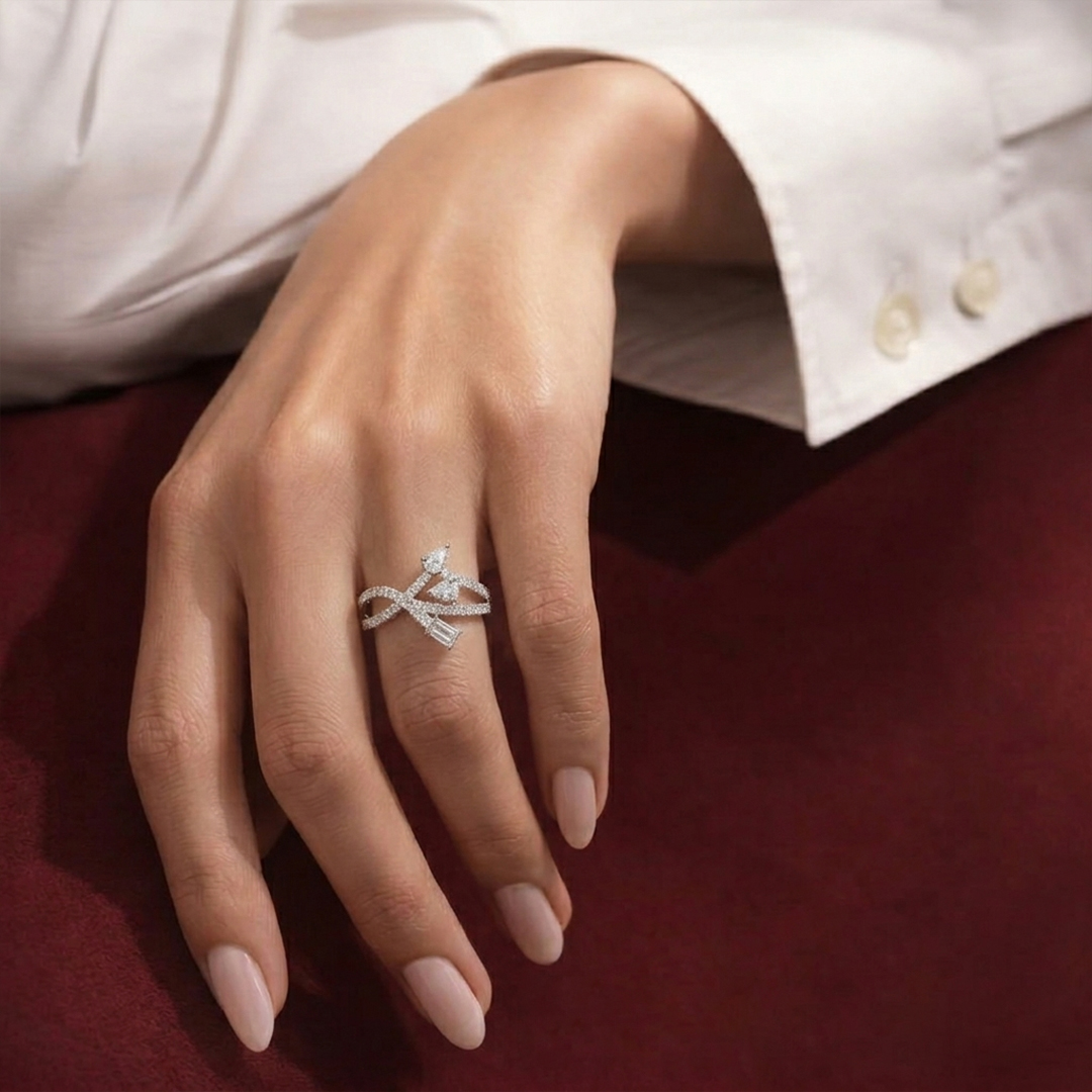 Pear & Octagonal Diamond Ring in 18K White Gold - Image 2