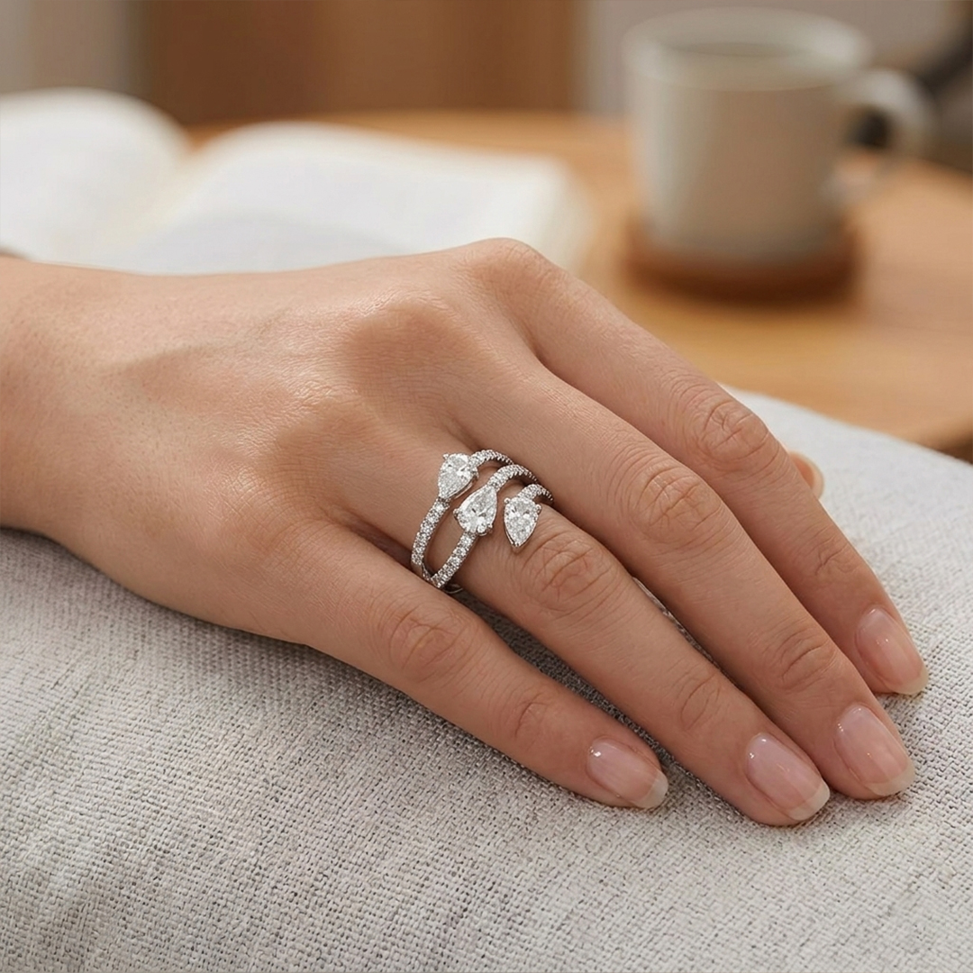 Pear & Round Diamond Ring in 18K White Gold - Image 2