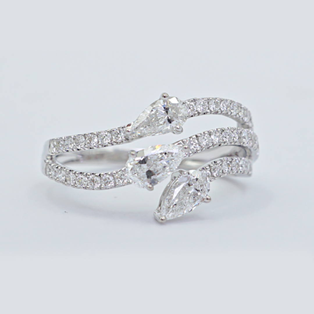 Pear & Round Diamond Ring in 18K White Gold