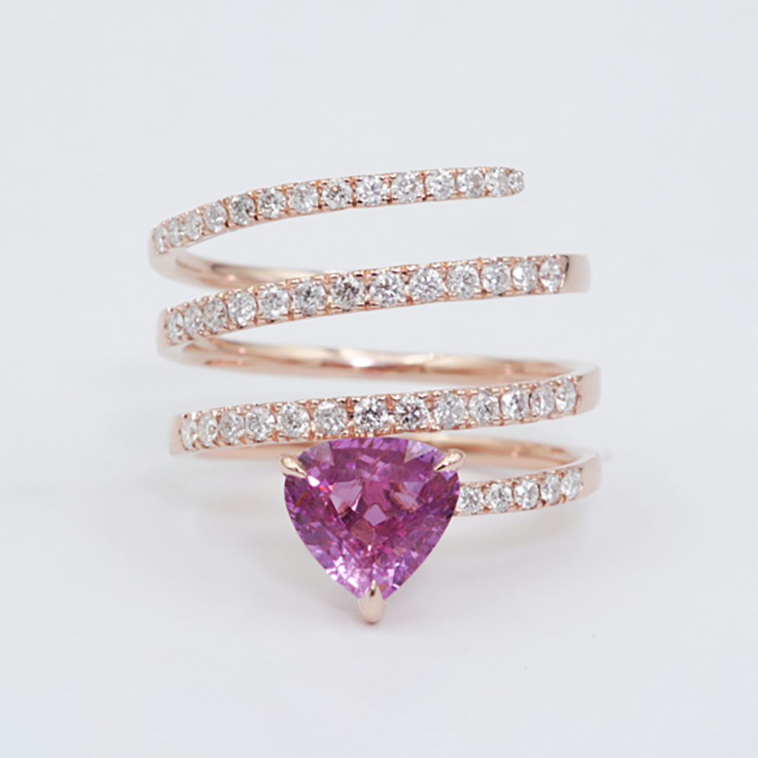 Pink Sapphire & Diamond Ring in 18K Rose Gold