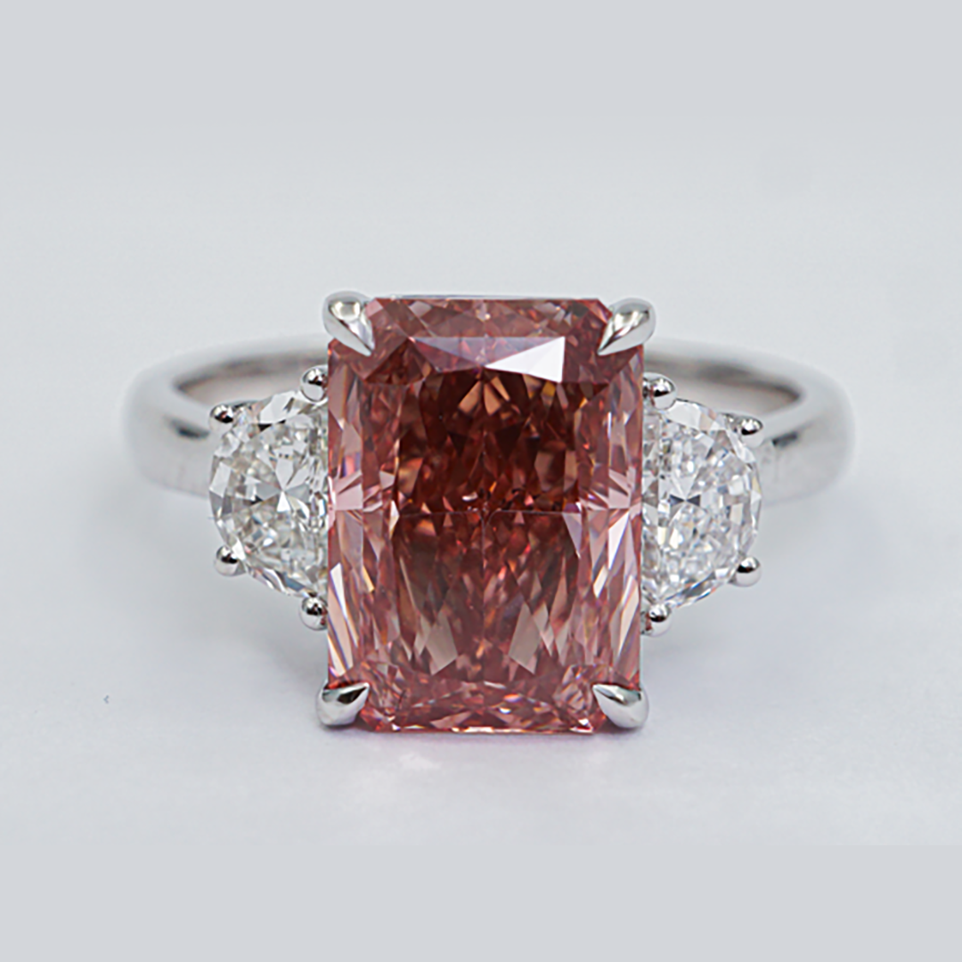 Emerald-Cut Diamond Ring with Half-Moon Accents in 18K White Gold