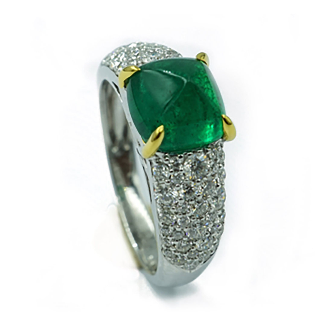 Emerald & Diamond Pave Ring in 18K White Gold