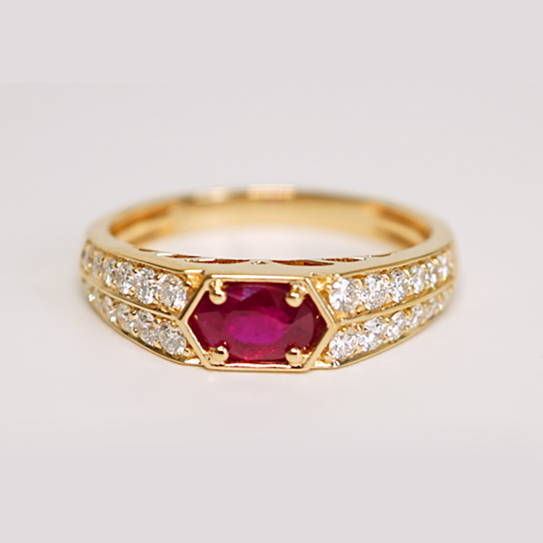 Ruby & Diamond Cocktail Ring in 18K Rose Gold