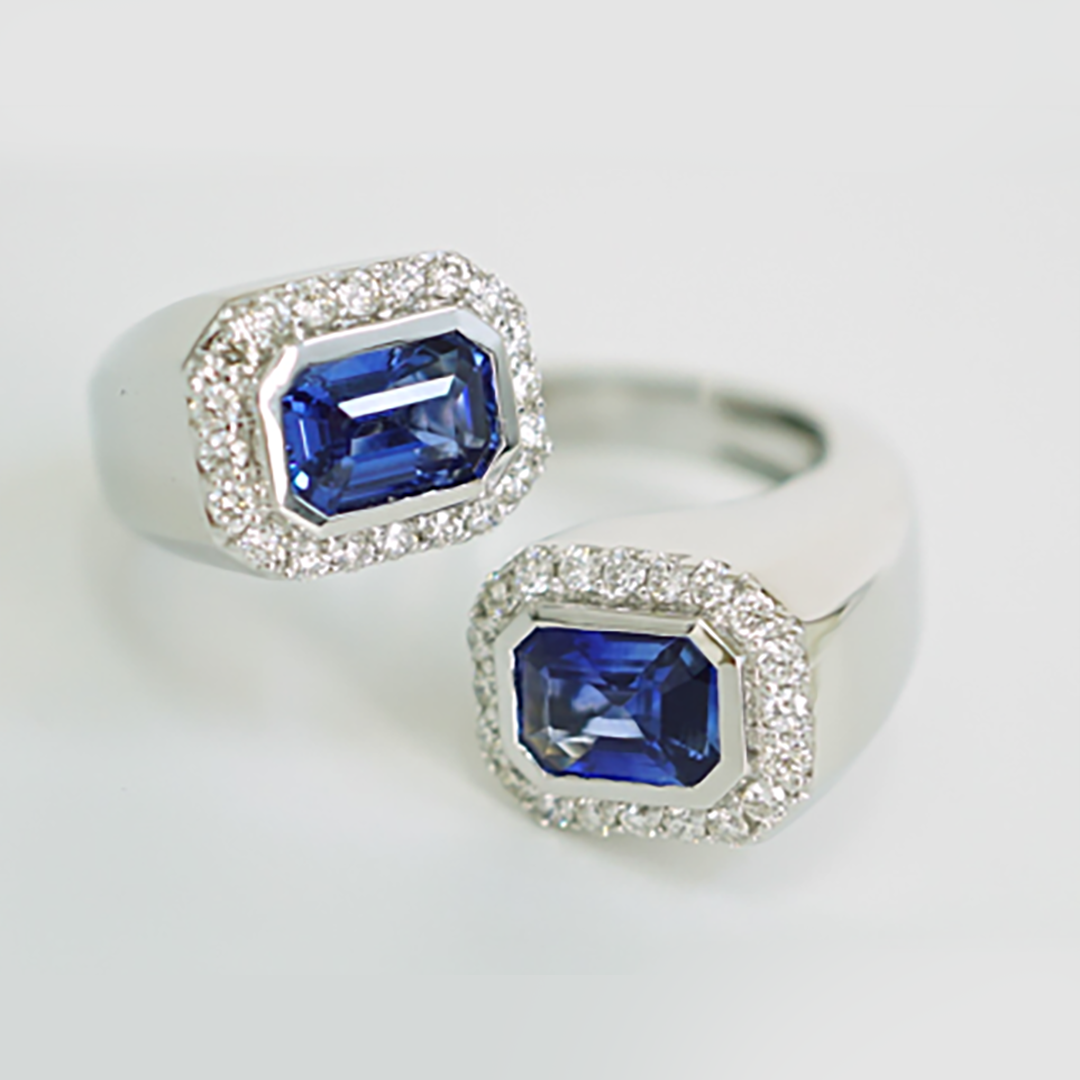 Sapphire & Diamond Dual-Stone Ring in 18K White Gold