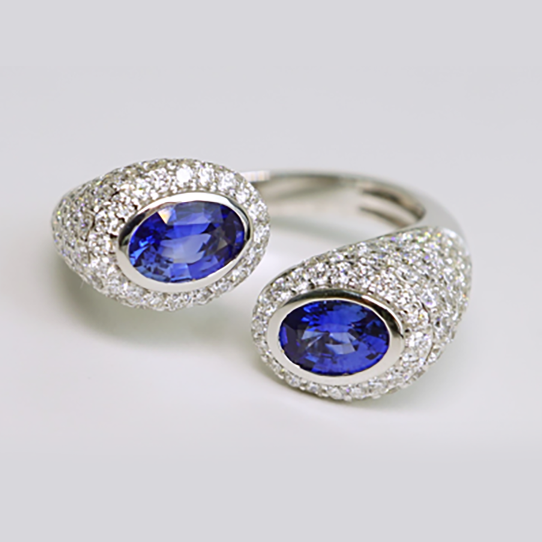 Sapphire & Diamond Pave Ring in 18K White Gold