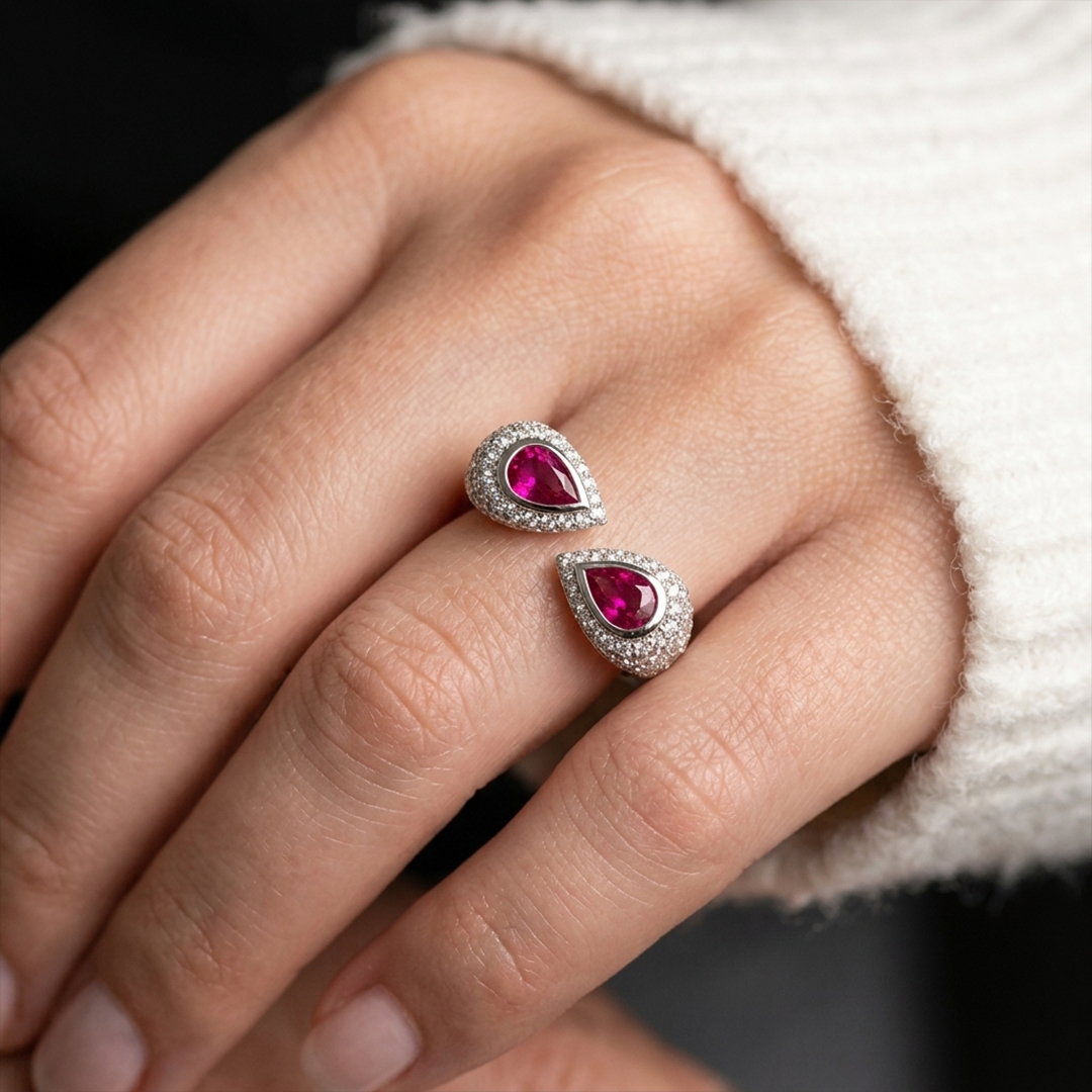 Ruby & Diamond Pave Ring in 18K White Gold - Image 2