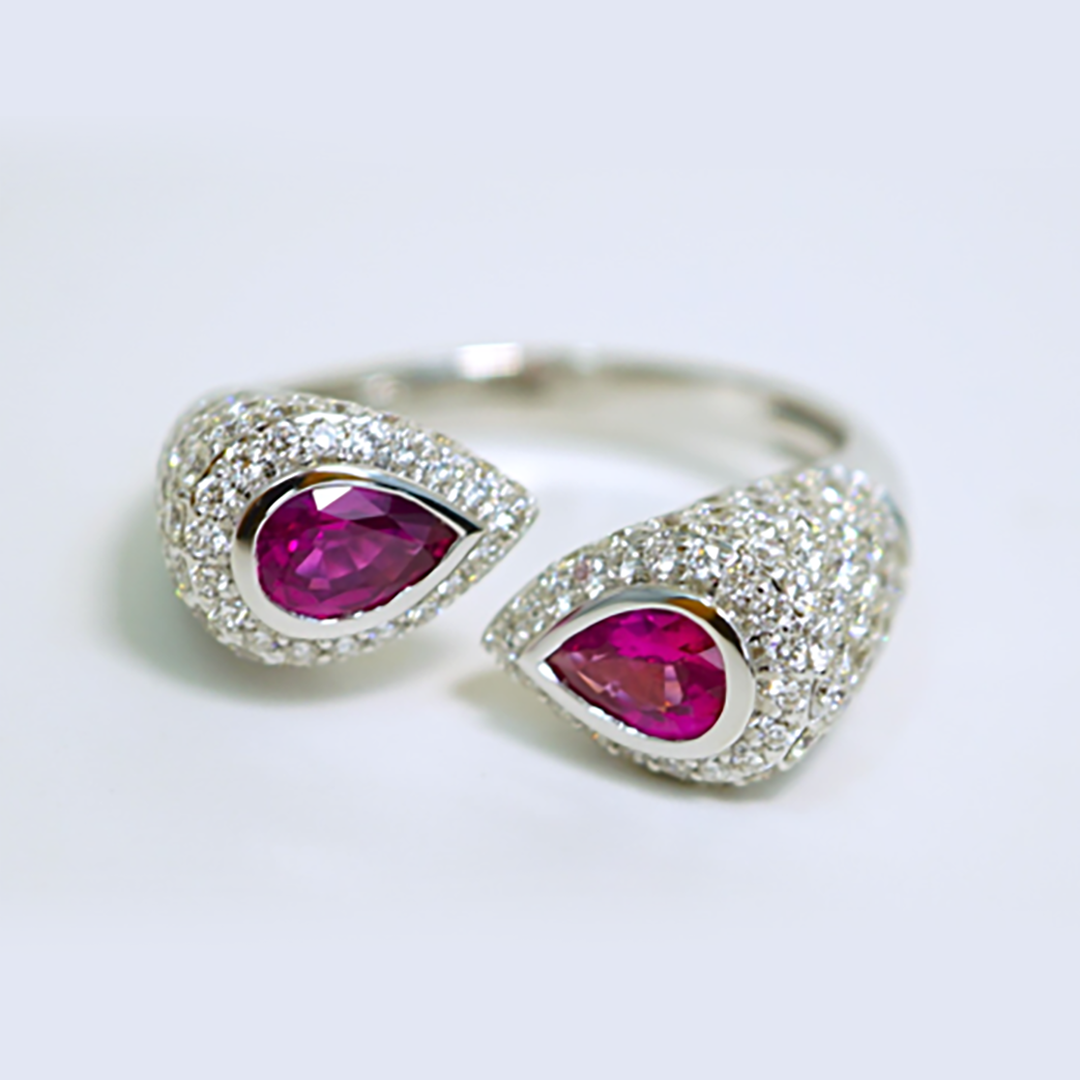 Ruby & Diamond Pave Ring in 18K White Gold