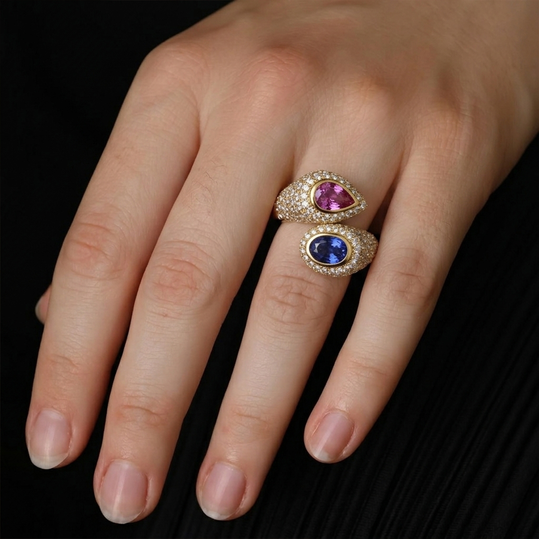 Ruby, Pink Sapphire & Diamond Ring in 18K Yellow Gold - Image 2