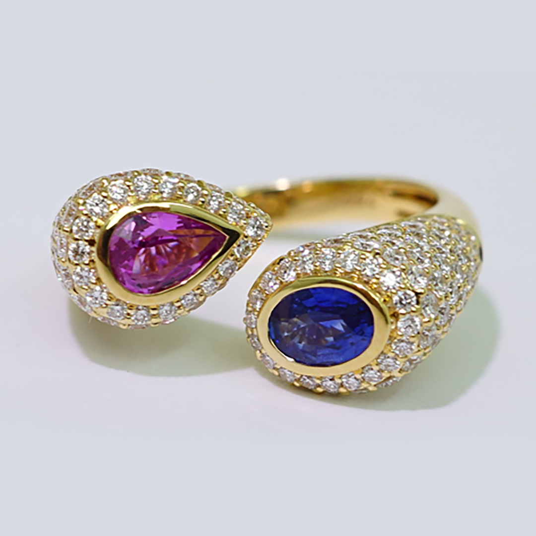 Ruby, Pink Sapphire & Diamond Ring in 18K Yellow Gold