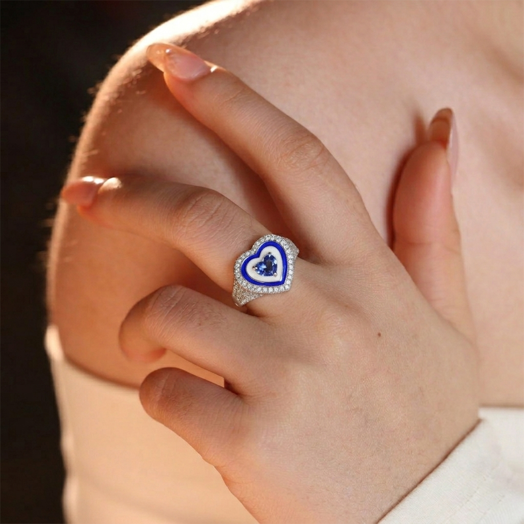 Sapphire & Diamond Statement Ring in 18K White Gold - Image 2