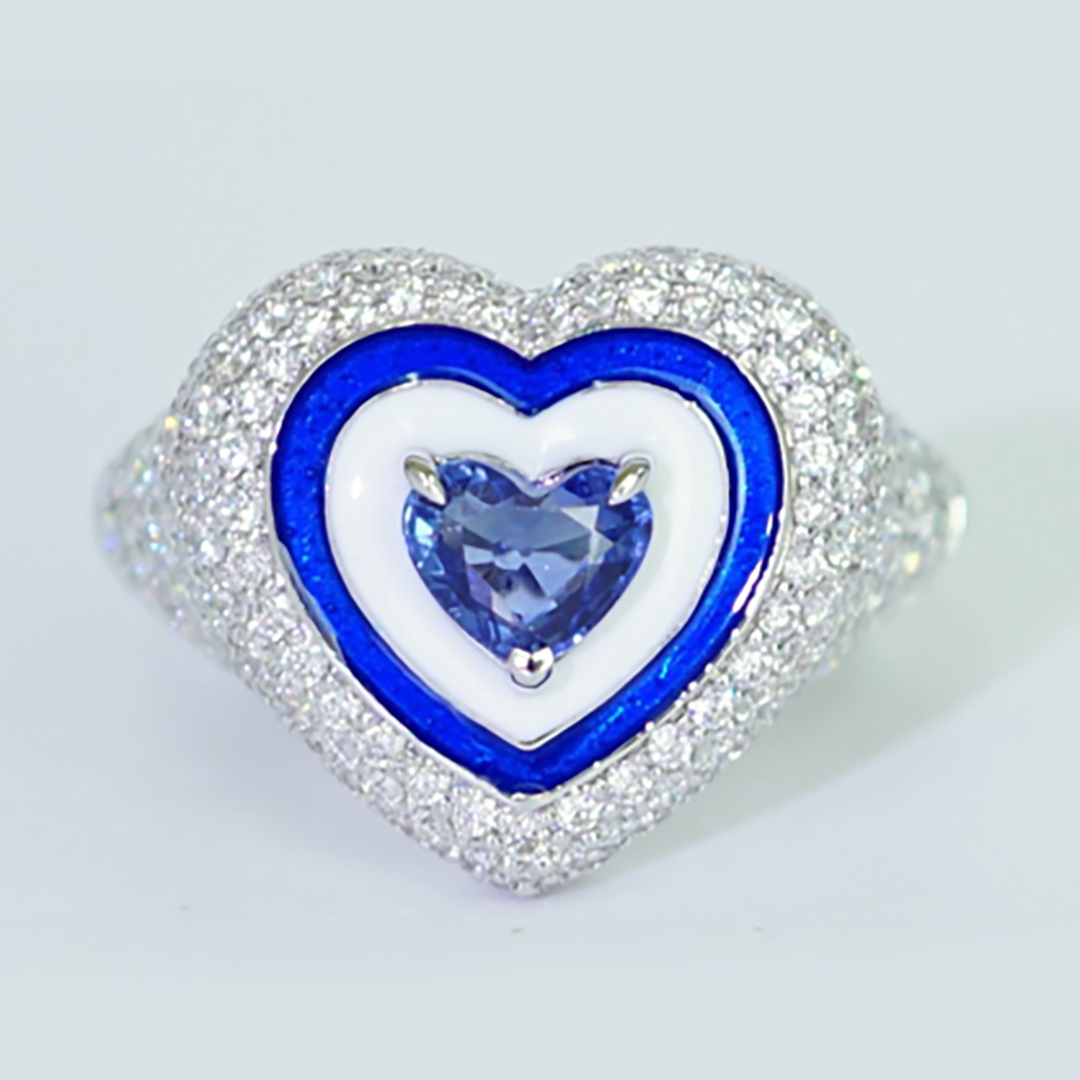 Sapphire & Diamond Statement Ring in 18K White Gold