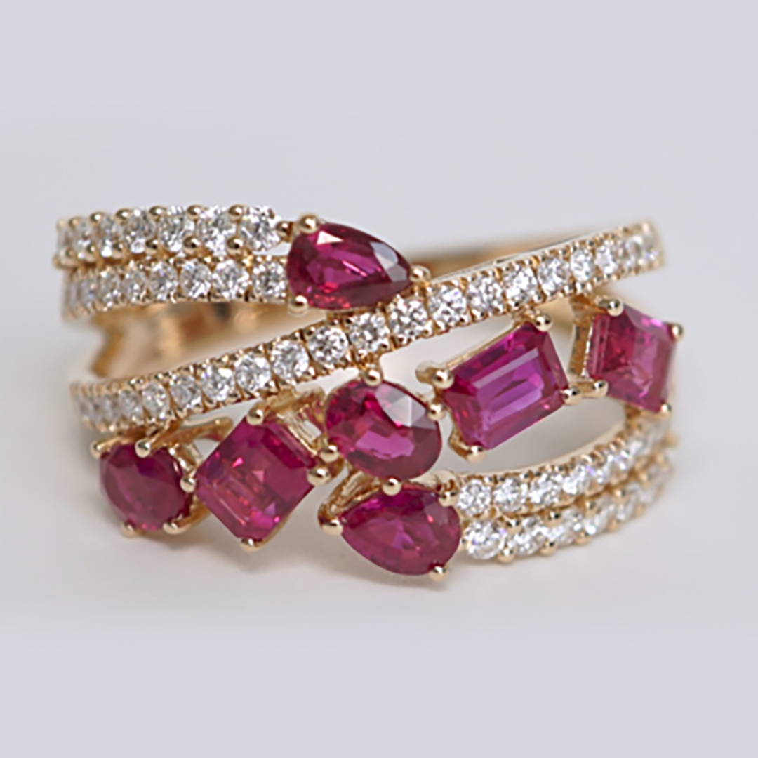Ruby & Diamond Cluster Ring in 18K Rose Gold