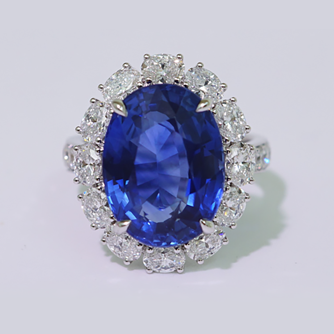 Blue Sapphire & Diamond Ring in 18K White Gold