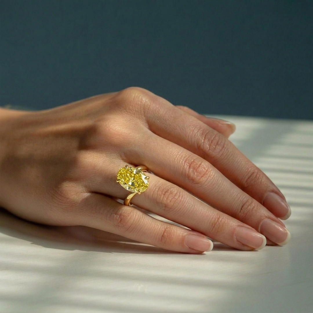 Oval Diamond Solitaire Ring in 18K Yellow Gold - Image 2