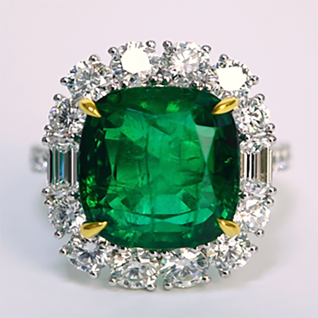 Emerald & Diamond Ring in 18K White Gold